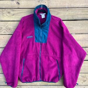 Vintage Columbia Fleece – Magenta with Teal Accents – Retro Pullover